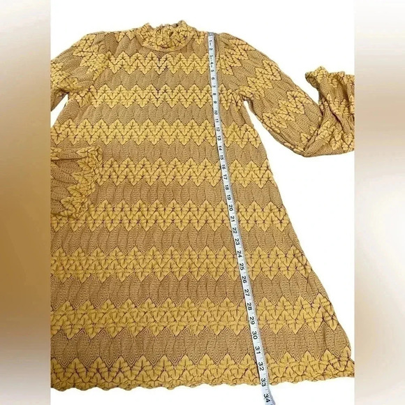 Free People Simone Mock Neck Lace Flared Long Sleeves Mini Dress Yellow Size S - Picture 12 of 13